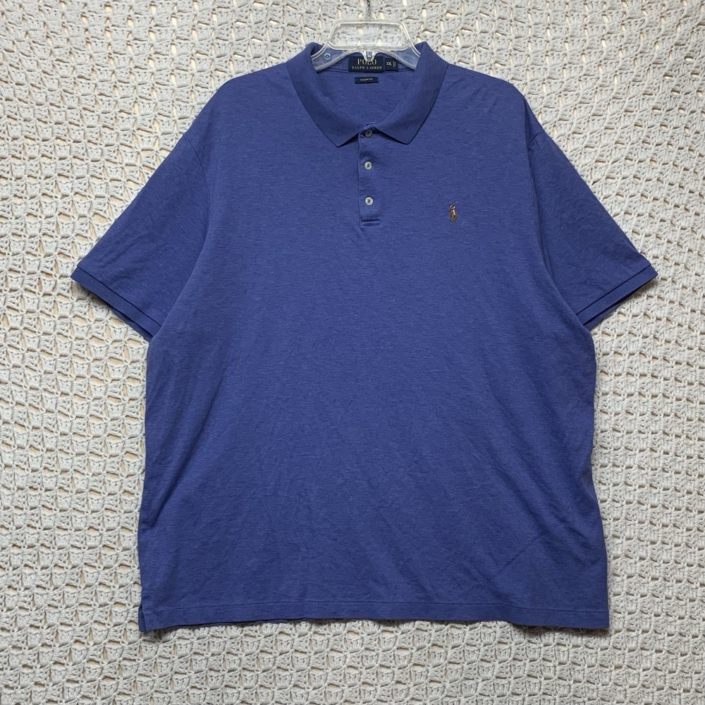 Polo‎ Ralph Lauren Polo Shirt Mens 2XL Short Sleeve Solid Blue Pony 100%Cotton